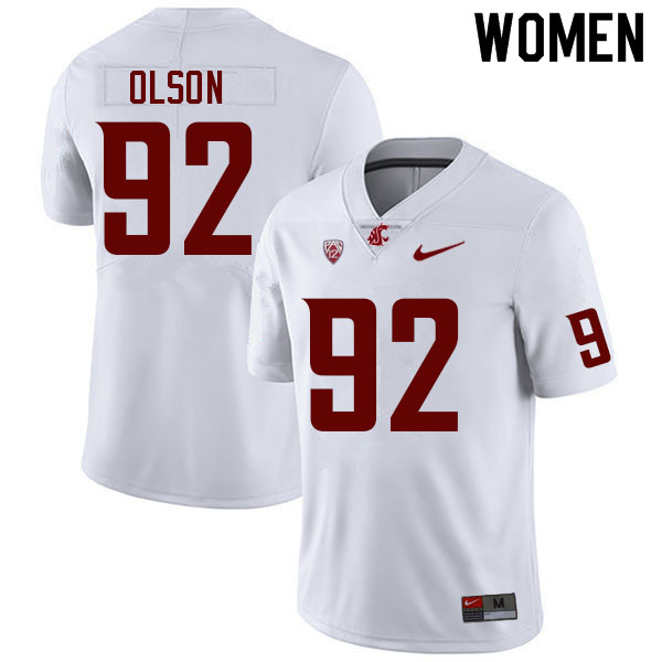 Women #92 Trenton Olson Washington State Cougars College Football Jerseys Sale-White